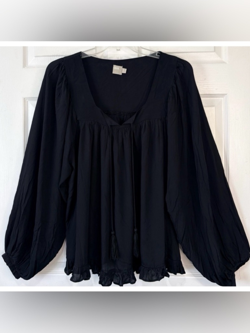 ASOS Black Bishop Balloon Sleeve Peasant Top Size 14